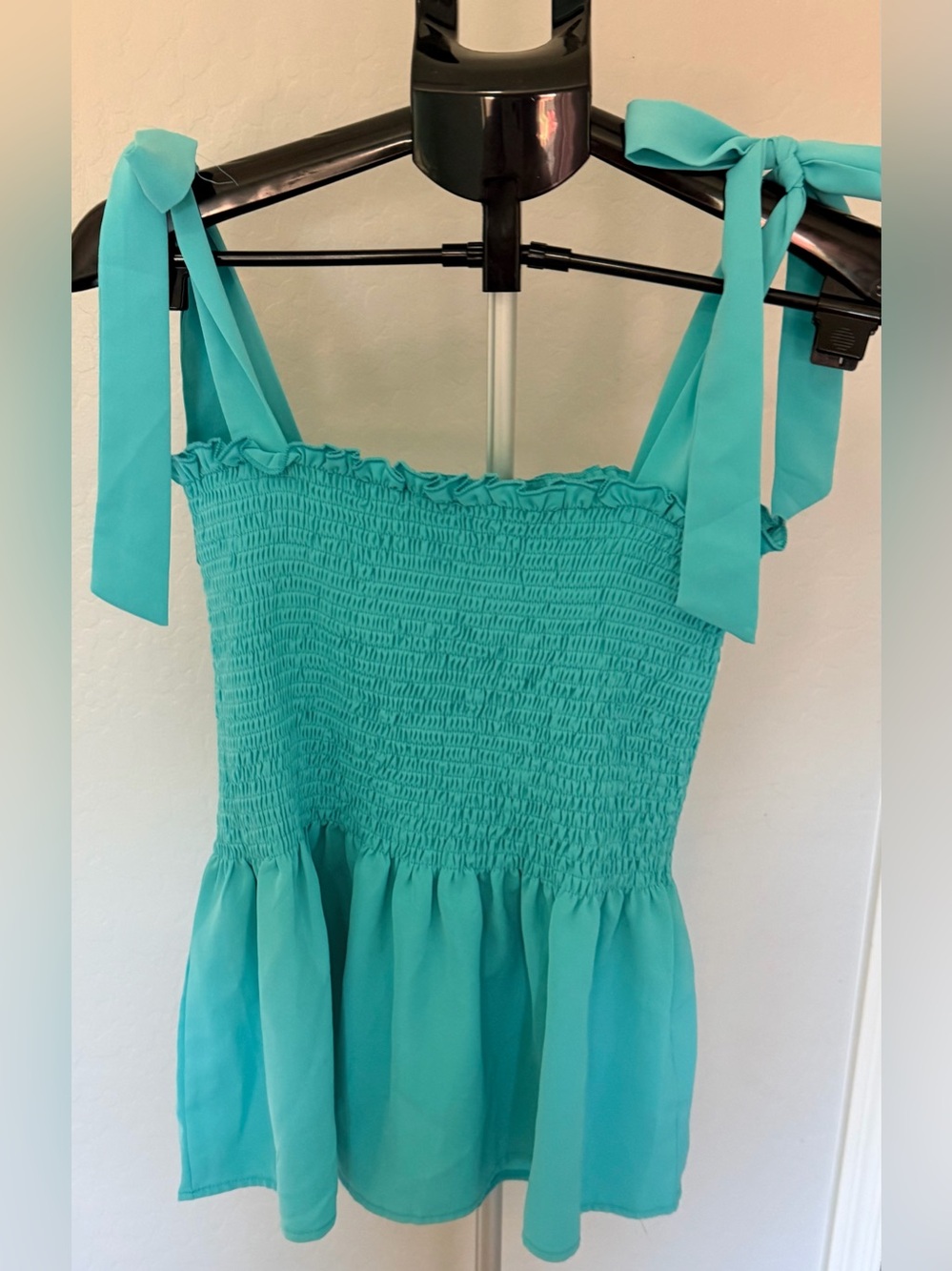 Smocked Tie-Strap Top in Aqua